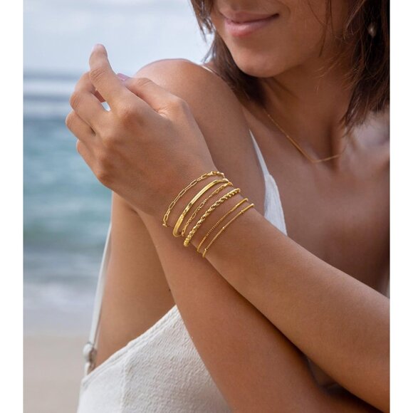 Women's Gold Bracelet Pack DEARMAY 14K Plated Dainty Stackable Cuban Paperclip - Picture 6 of 8